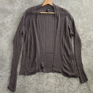 Eileen Fisher Sweater Womens Large Cardigan Open Front Linen Brown Knit Casual